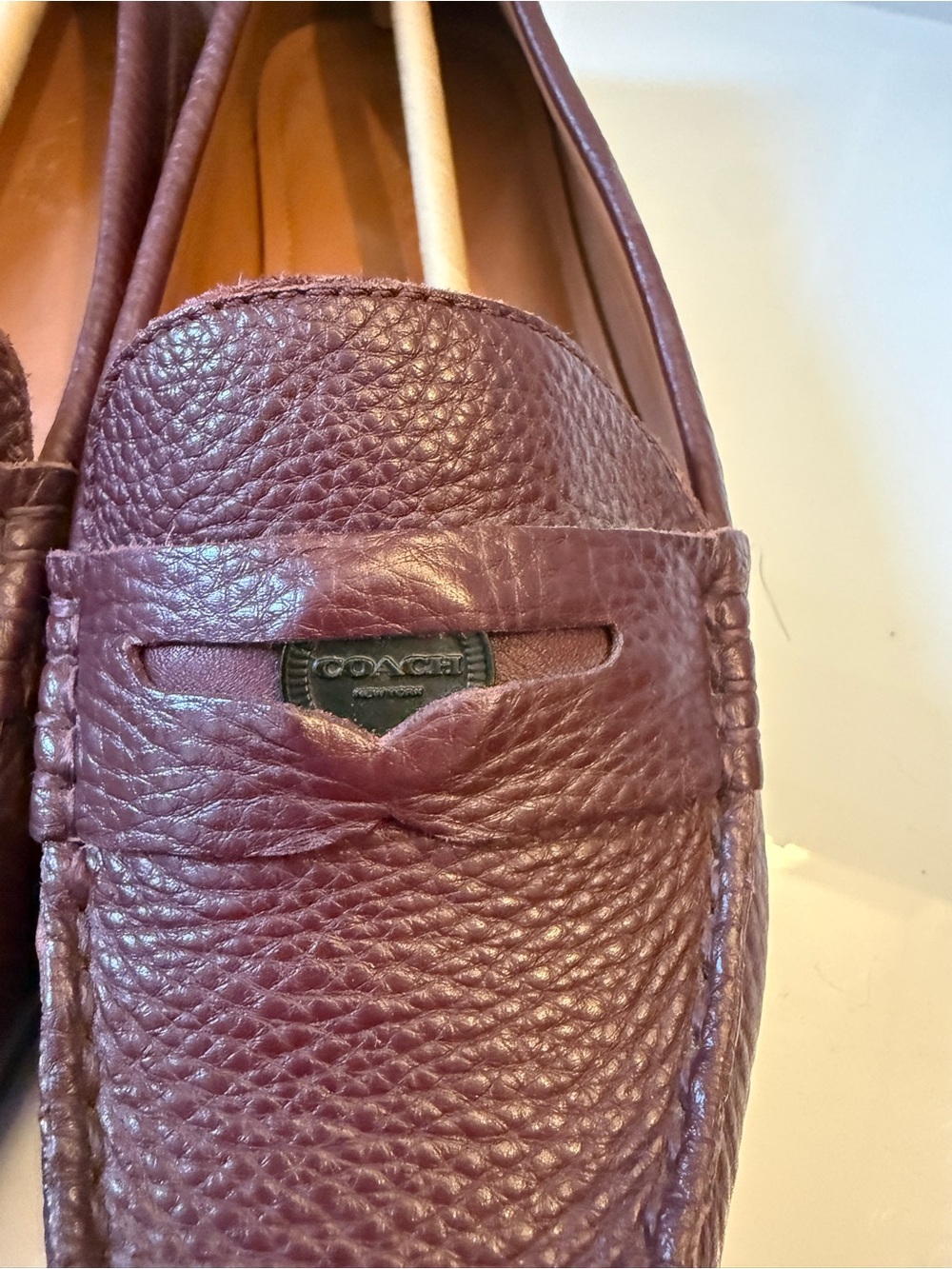 Coach Women's Burgundy Leather Penny Loafers - Picture 3 of 5